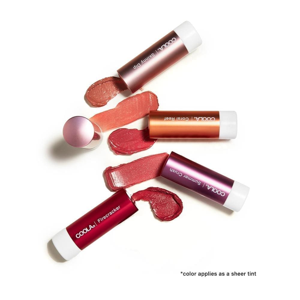 Assorted lip tints with swatches displayed next to their corresponding tubes.