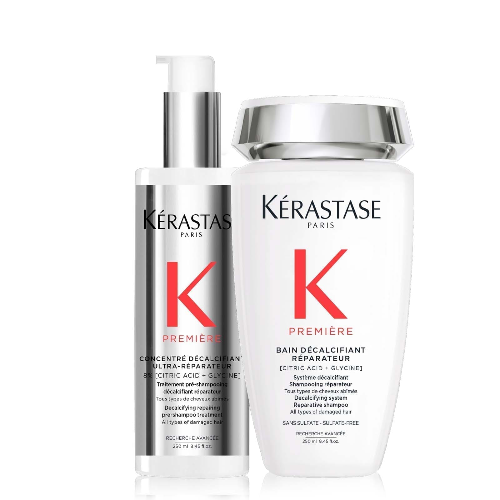 an image of the premiere duo of pre-shampoo and shampoo on a white background. Pomme Salon